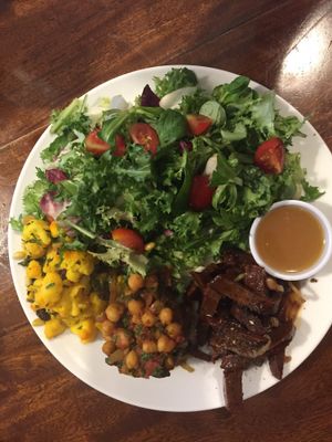Salad, cauliflower, spiced chick peas, seitan and onions at The Hidden City Cafe in Londonderry