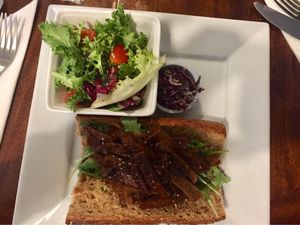 Seitan and onion sandwich at The Hidden City Cafe in Londonderry