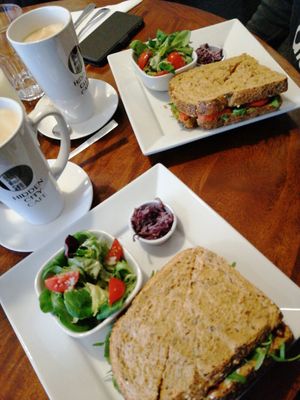 Yummy sandwiches with side salad at The Hidden City Cafe in Londonderry