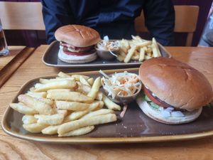 Two different burgers at The Caledonia in Liverpool