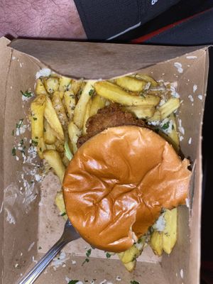 Ckn burger and chips #Veganuary at The Caledonia in Liverpool