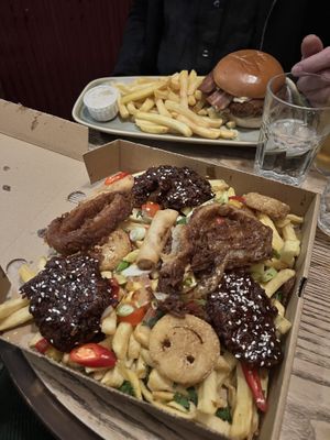 The salt box (front) and the garlic chicken sandwich (rear).  at The Caledonia in Liverpool