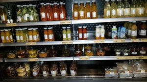 View of their take-away refrigerated offerings. All vegetarian but many vegan options. Just look for the "V."  at Hiltl - Langstrasse in Zurich