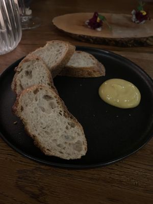 Sourdough with curry lentil hummus   at De Waaghals in Amsterdam