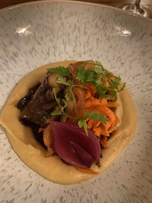 Purée celeriac, roast leek and carrot   at De Waaghals in Amsterdam