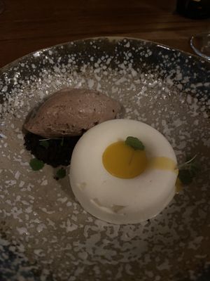 Passion fruit and coconut parfait, choc coffee mousse   at De Waaghals in Amsterdam