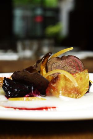 Starter with smoked beetroots and confit lemon at De Waaghals in Amsterdam