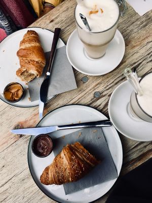 Vegan Croissants and salted caramel latte  at Sturbock Cafe in Wurzburg