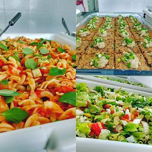 Pasta, vegan kibe and salad at Natureba in Joao Pessoa