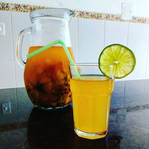 Pineapple, passion fruit, apple, ginger and seasonings juice at Natureba in Joao Pessoa