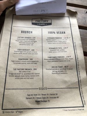 Menu 1 at The Factory Cafe in Koh Tao