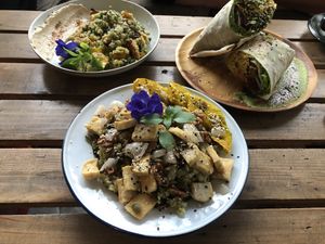 Yogi bowls, and butrito  at The Factory Cafe in Koh Tao