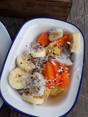 The fruit salad that comes with the breakfast set at The Factory Cafe in Koh Tao
