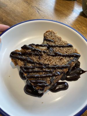 Warm banana bread with a dark choc drizzle 70baht  at The Factory Cafe in Koh Tao