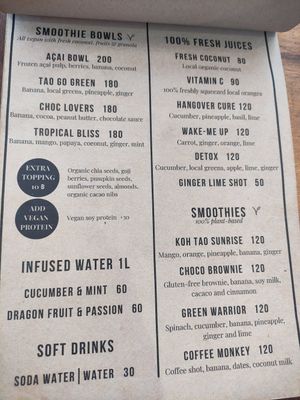 Menu at The Factory Cafe in Koh Tao