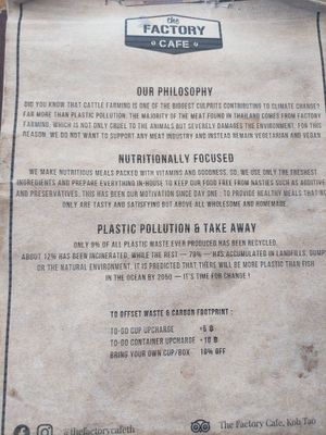 Menu at The Factory Cafe in Koh Tao