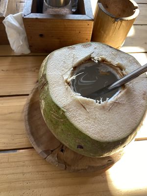 Fresh coconut   at The Factory Cafe in Koh Tao