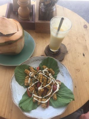 vegan sweet potato Gnocci with Pesto  at The Factory Cafe in Koh Tao