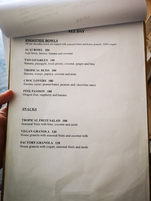 Menu at The Factory Cafe in Koh Tao