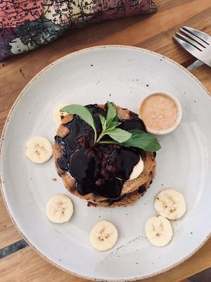 Banana chocolate pancakes at The Factory Cafe in Koh Tao