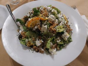 Orange salad with vegan feta cheese at Melina's Tavern in Santorini