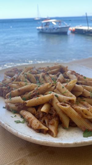 Boloñesa vegana  at Melina's Tavern in Santorini
