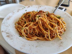 Very yummy spaghetti! at Melina's Tavern in Santorini
