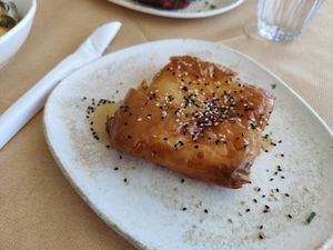 Fried vegan feta at Melina's Tavern in Santorini