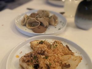 Jerusalem artichoke tortellini with miso and seed butter at The Omni Collective in South East London