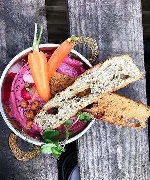 Beetroot hummus side dish at The Omni Collective in South East London