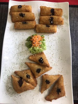 samosas and spring rolls  at Coraçao Vegano in Funchal