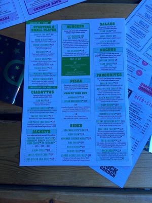 Current veggie/vegan menu. Loads to choose from  at Rock Garden in Torquay