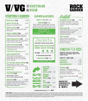 New vegetarian/vegan menu - Nov 2017 at Rock Garden in Torquay
