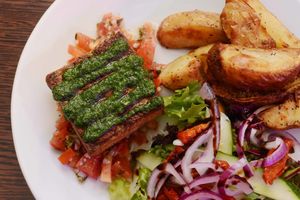 Marinated Devons Dragonfly Farm Tofu served with Salsa Verde at Rock Garden in Torquay