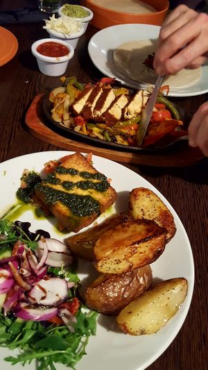 Marinated tofu with salsa verde and tofu fajitas at Rock Garden in Torquay