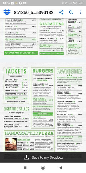 Menu at Rock Garden in Torquay