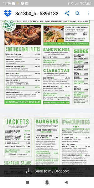 Menú at Rock Garden in Torquay