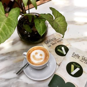 Happy coffee at Plan V Cafe in Mexico City