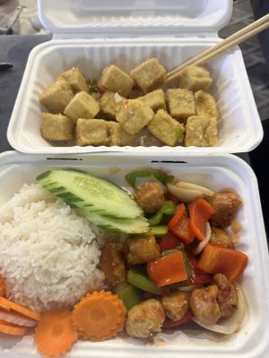 Vegan sweet and sour chicken and salt & pepper tofu  at Wat the Pho in Taylors Hill