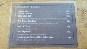 Menu vegetarian  at Kekinian in Penida Island