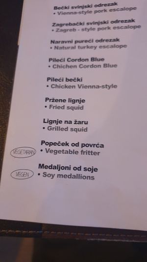 Menu at Bedem in Varazdin
