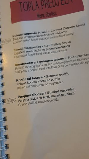 Menu at Bedem in Varazdin