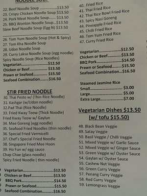 many vegetarian items on the menu at Happy Thai in Perth