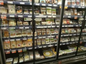 Vegetarian and vegan alternatives in their fridges at NaturaSi - Via Cardinale in Naples