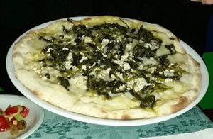 The 4 cheese pizza with added baby broccoli. BEST PIZZA EVER! at Veganfruttariano in Milan