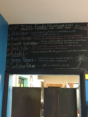Vegan menu at Caribbean Connection in Lewisburg