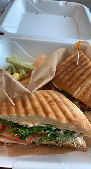 Tofu basil panini  at Kaleisia Tea Lounge in Tampa