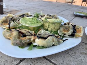 Dillies- waffle potstickers  at The Honey B in Santa Barbara