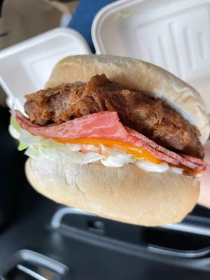 The bLT with vegan chikn at V Spot Diner in Adelaide