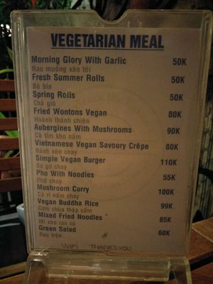 veg menu at What Else Cafe in Hoi An